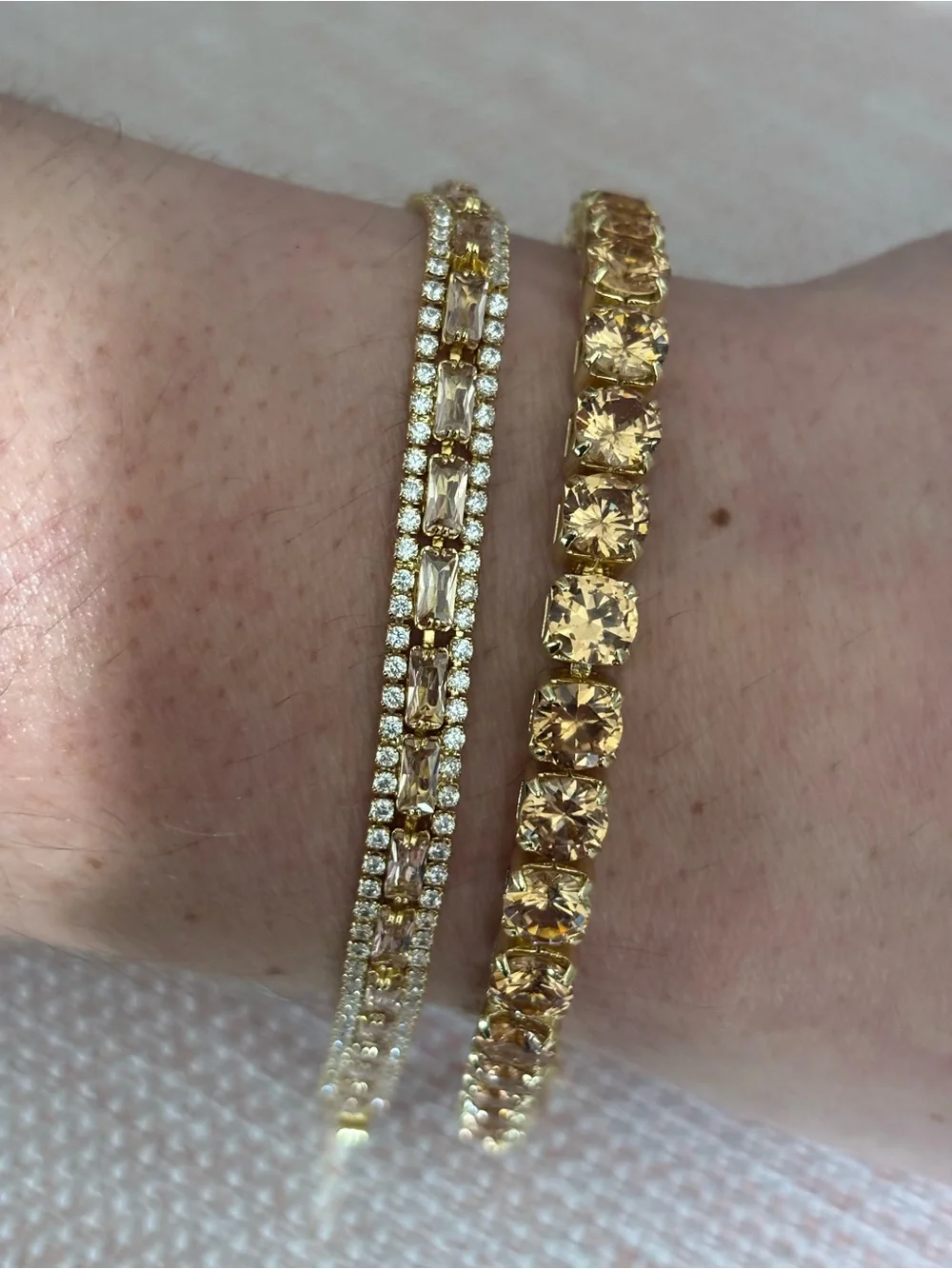 Champagne and Gold Crystal Tennis Bracelet set - Elegant Gold Bracelet